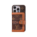 Monogram iPhone case with wallet and crossbody strap brown