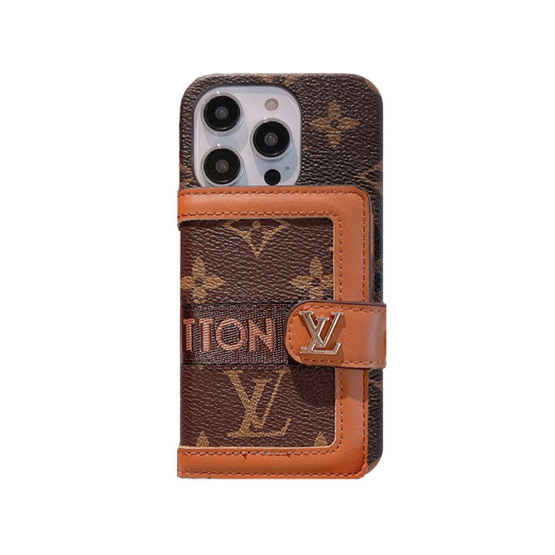 Monogram iPhone case with wallet and crossbody strap brown