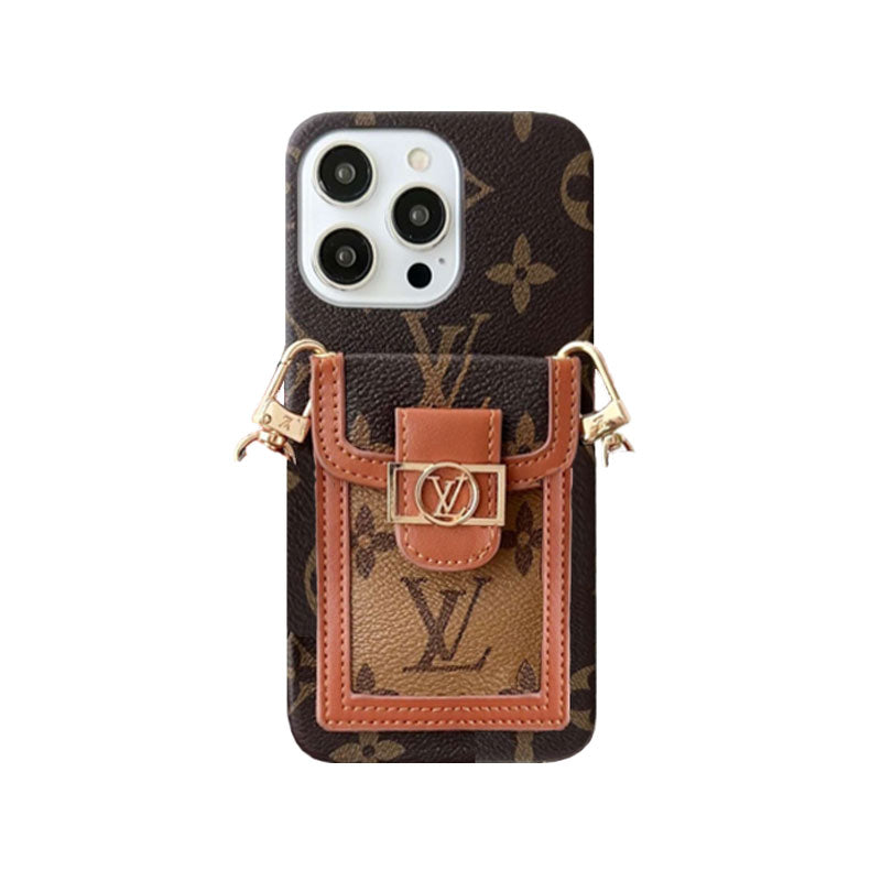 Monogram dauphine iPhone case with card holder and strap brown