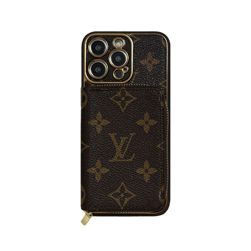 Monogram iPhone case with wallet brown big printing