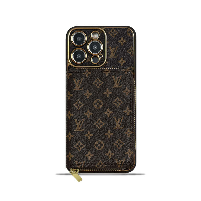 Monogram iPhone case with wallet brown small printing