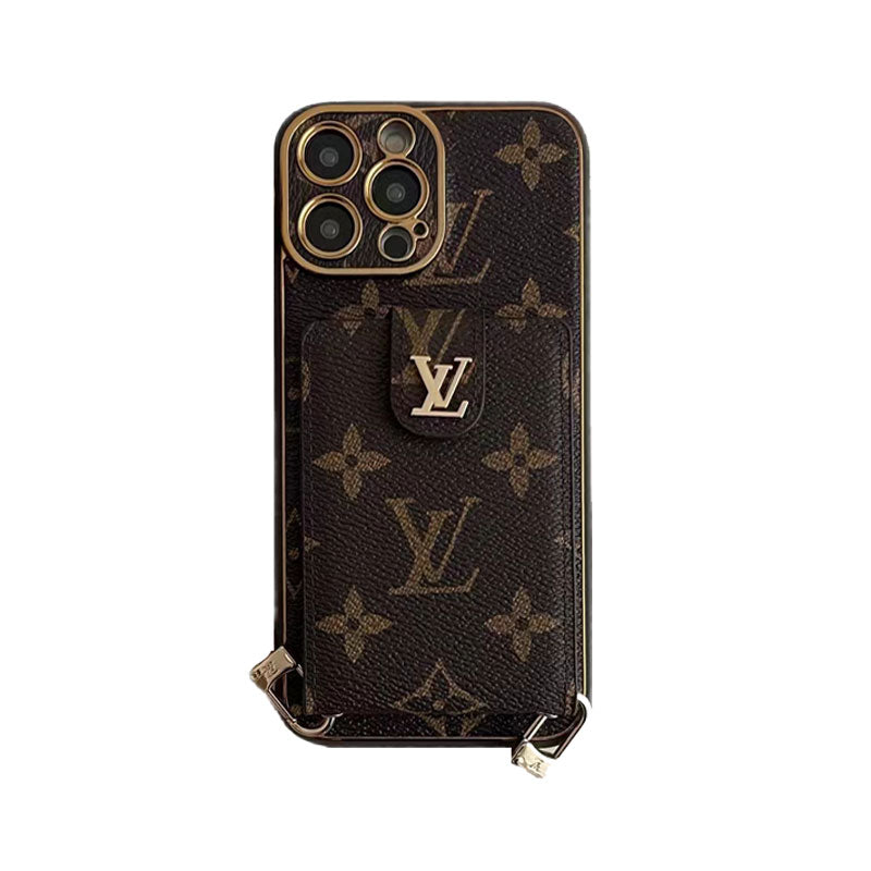 Monogram iPhone case with card wallet and strap