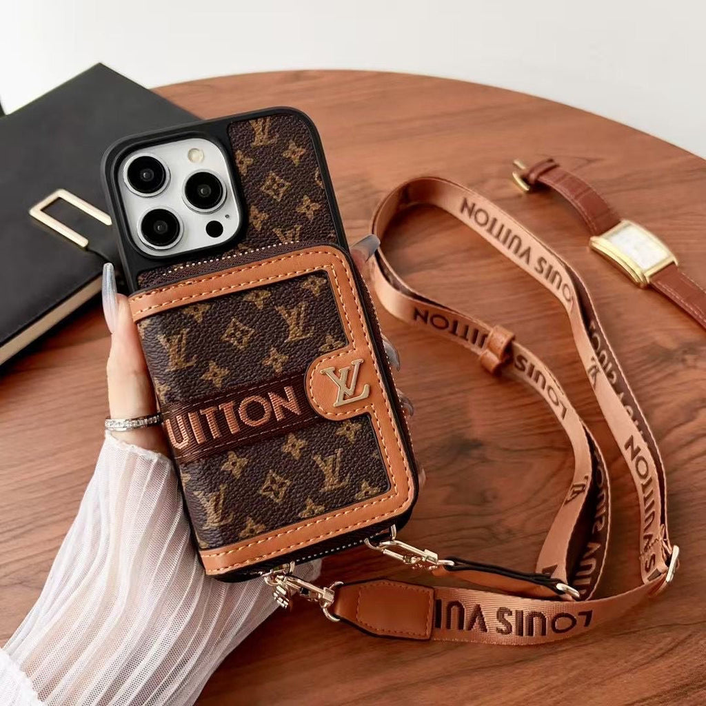 Lv Zipped Wallet Phone Case Crossbody For 12-16 Pro Max Plus