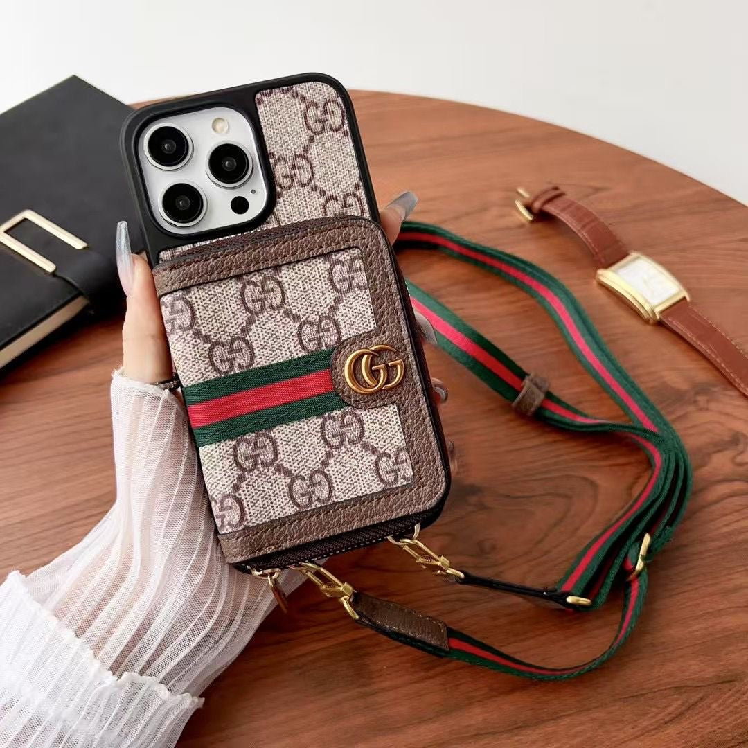 Lv Zipped Wallet Phone Case Crossbody For 12-16 Pro Max Plus