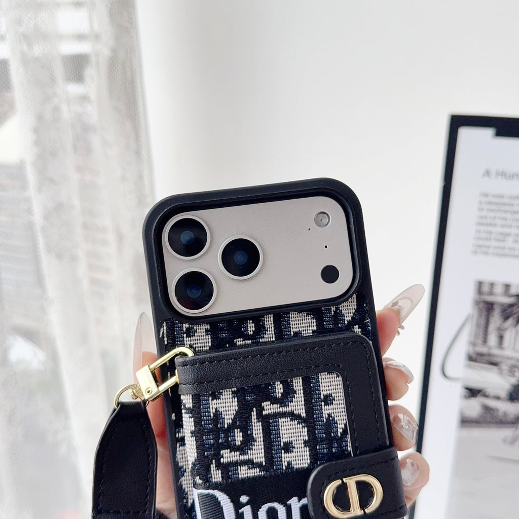 Fabric Canvas Dior Crossbody Case Iphone 12-17 / Pro / Pro Max / Plus