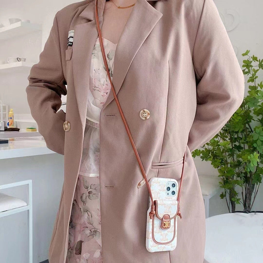 Luxury Crossbody Case For Iphone 11 12 13 14 Pro Max / Fabric Leather