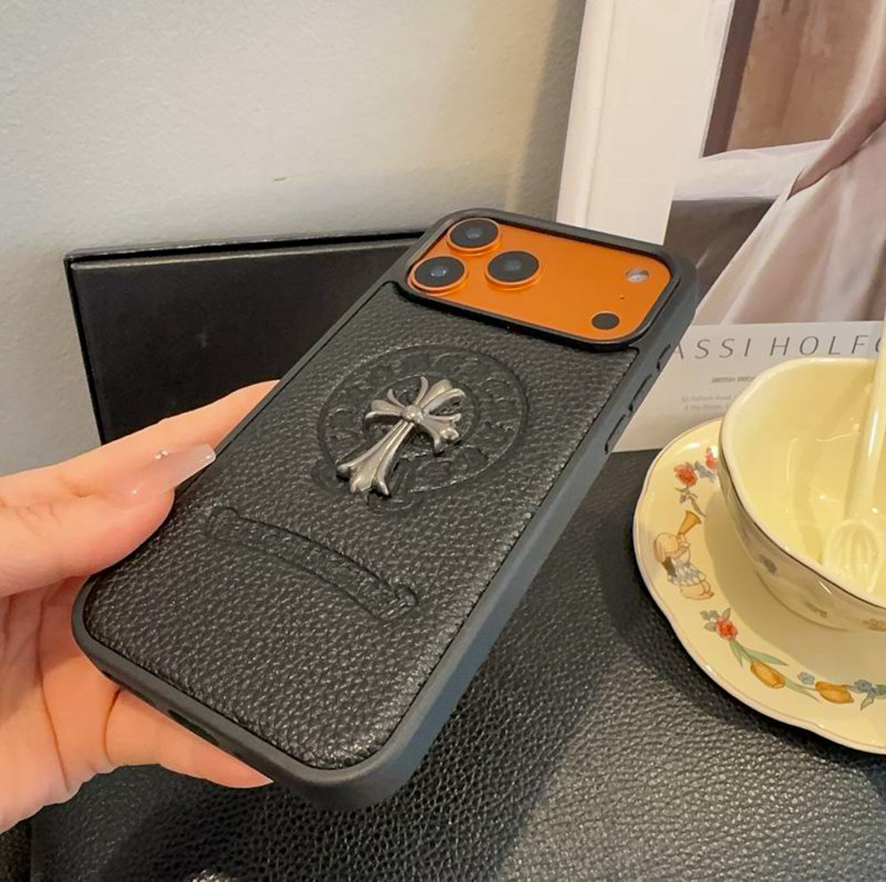 Leather Chrome Heart Iphone Case For 13-17 / Pro / Pro Max