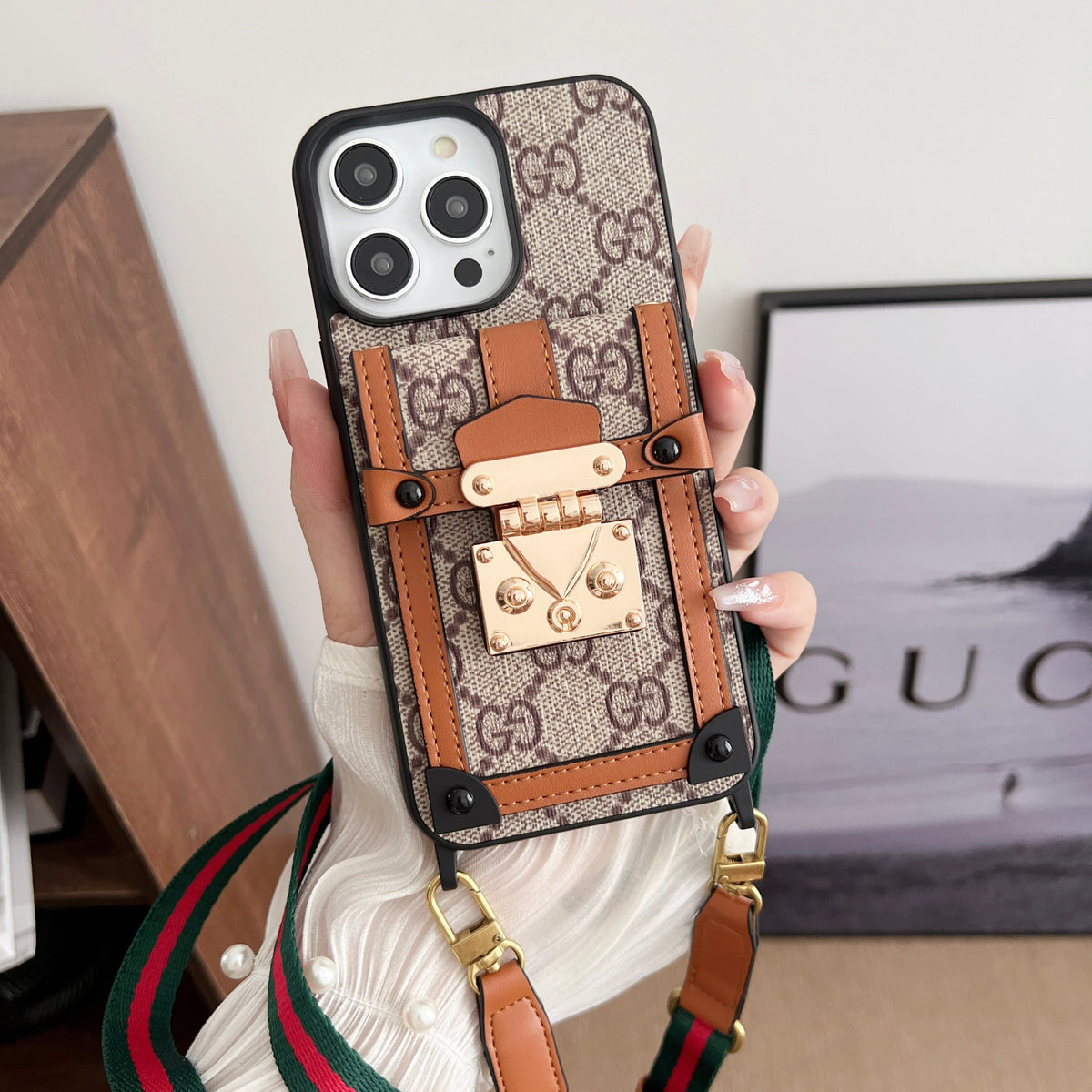 Designer Canvas Crossbody Phone Case For Iphone 12-16 Pro Max Plus