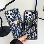 Dior Fabric Iphone Case Card Slot For 12 -16 Pro Max Plus
