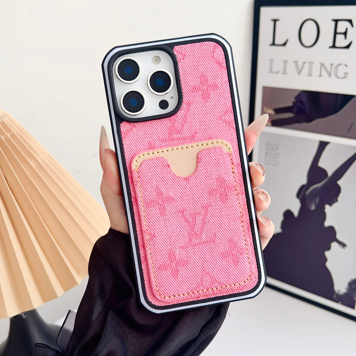 Fabric Lv Iphone Case Card Slot For 12-16 Pro Max