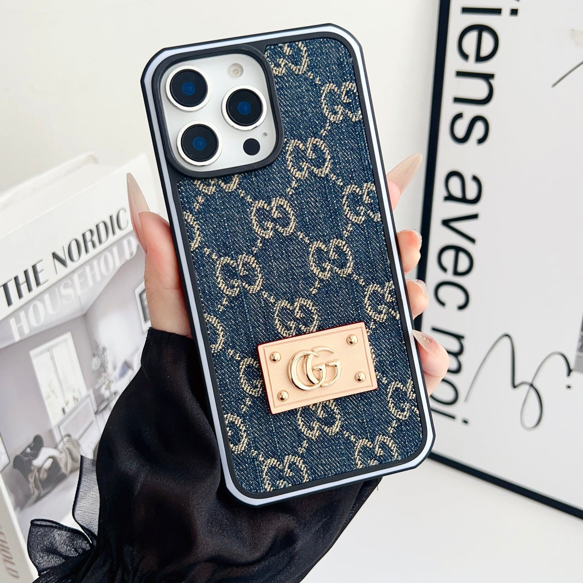 Gg Denim Iphone Case For 12-16 Pro Max