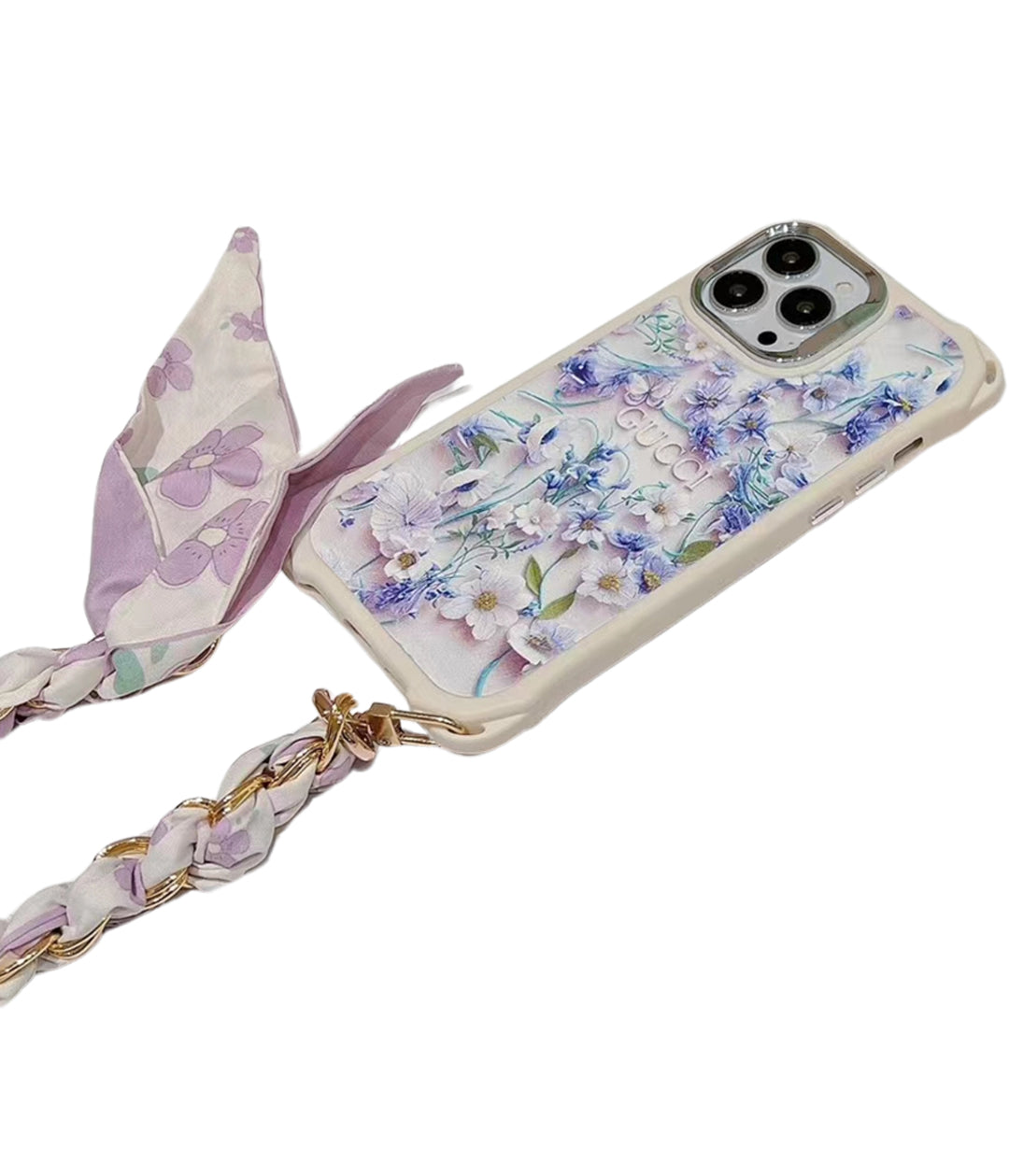 Gg Iphone Case Flower 3D Pattern Silk Chain For Iphone 12 13 14 15 Pro Max Plus