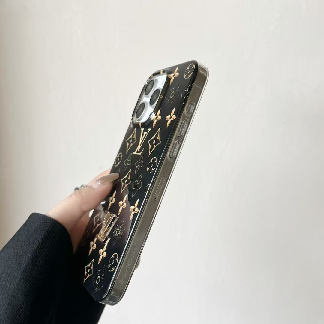 Lv Black Iphone Case Golden Monogram