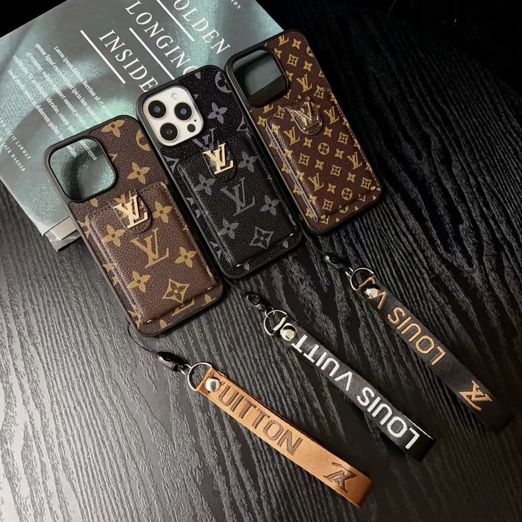 Lv Hand Strap Phone Case Card Holder For Iphone 11 12 13 14 15 16 Pro Max Plus
