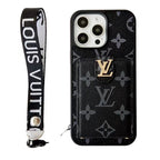 Lv Hand Strap Phone Case Card Holder For Iphone 11 12 13 14 15 16 Pro Max Plus