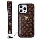 Lv Hand Strap Phone Case Card Holder For Iphone 11 12 13 14 15 16 Pro Max Plus