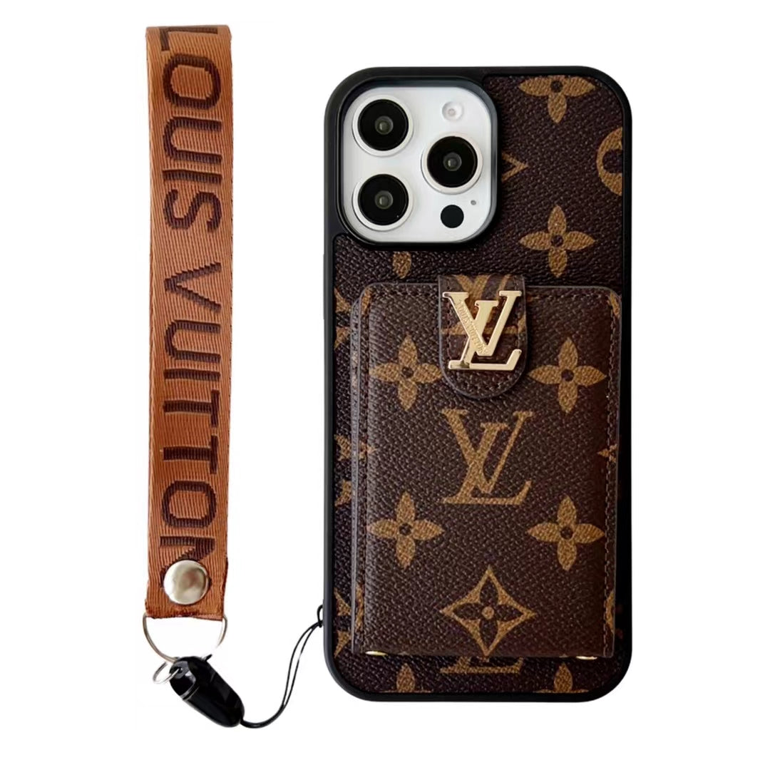 Lv Hand Strap Phone Case Card Holder For Iphone 11 12 13 14 15 16 Pro Max Plus