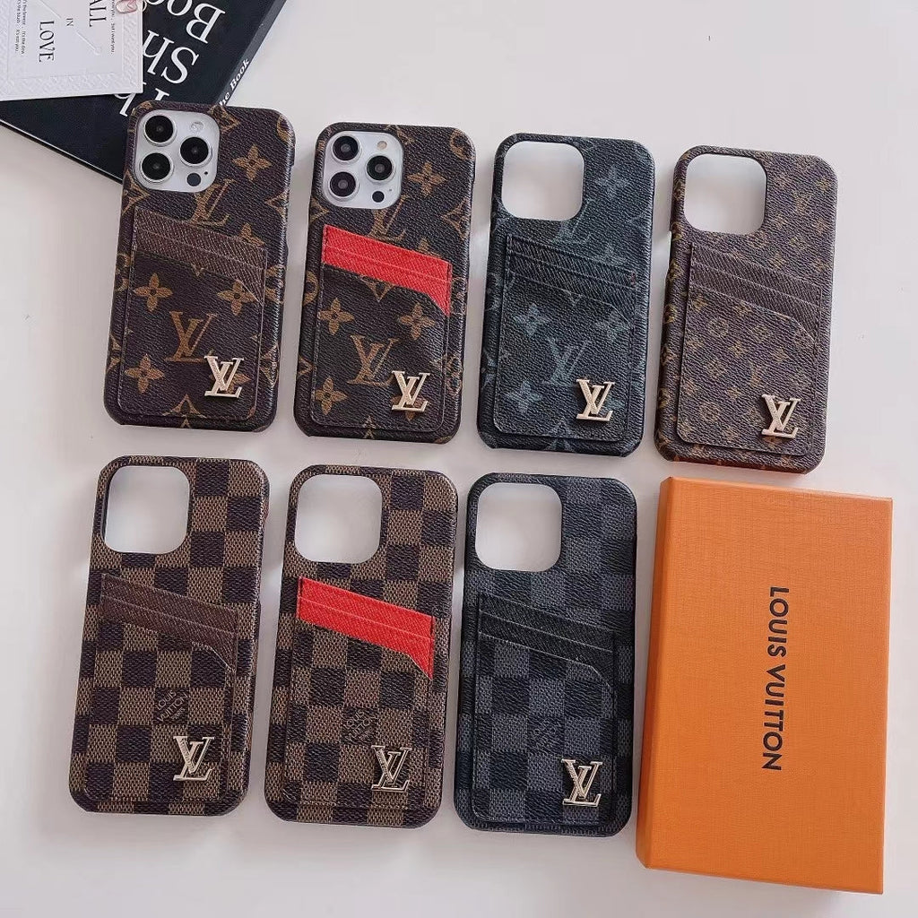 Lv Iphone Case Card Slot Accent Color For 11 12 13 14 15 16 Pro Max Plus Series