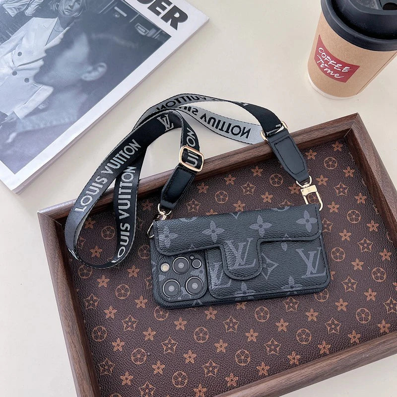 Monogram Leather Crossbody Phone Case Card Holder For Iphone