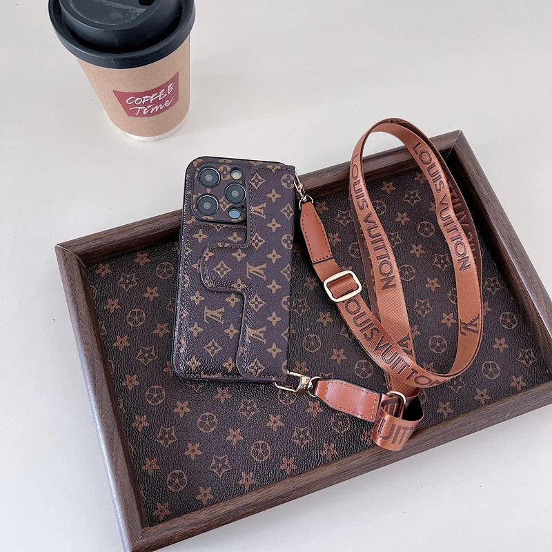 Monogram Leather Crossbody Phone Case Card Holder For Iphone