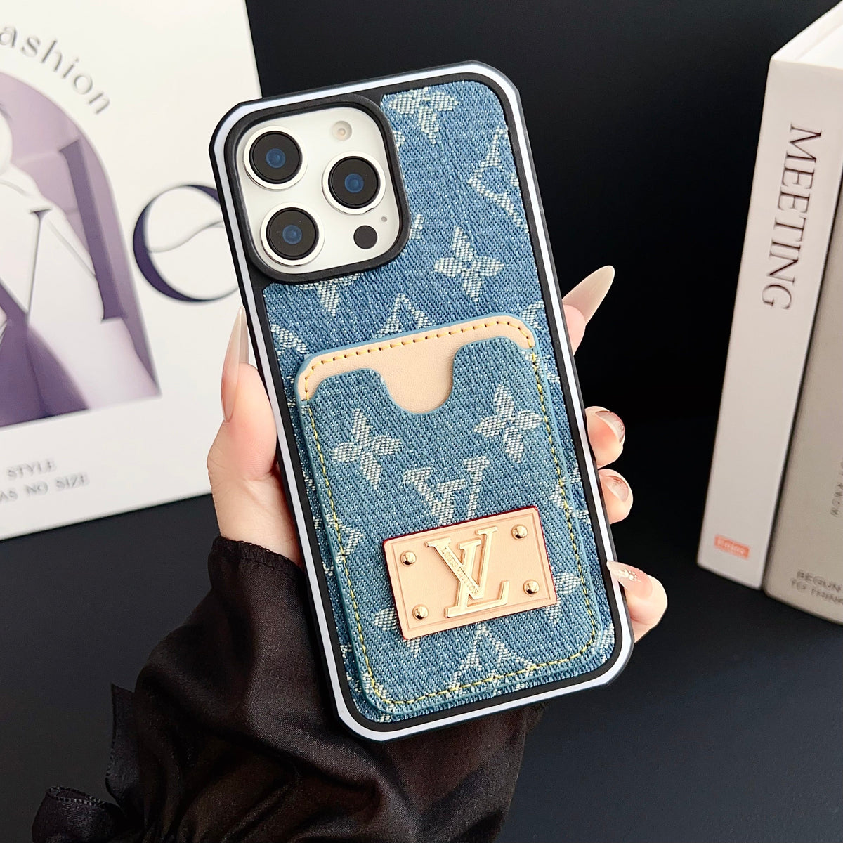 Lv Iphone Case Denim Card Holder For 12-16 Pro Max