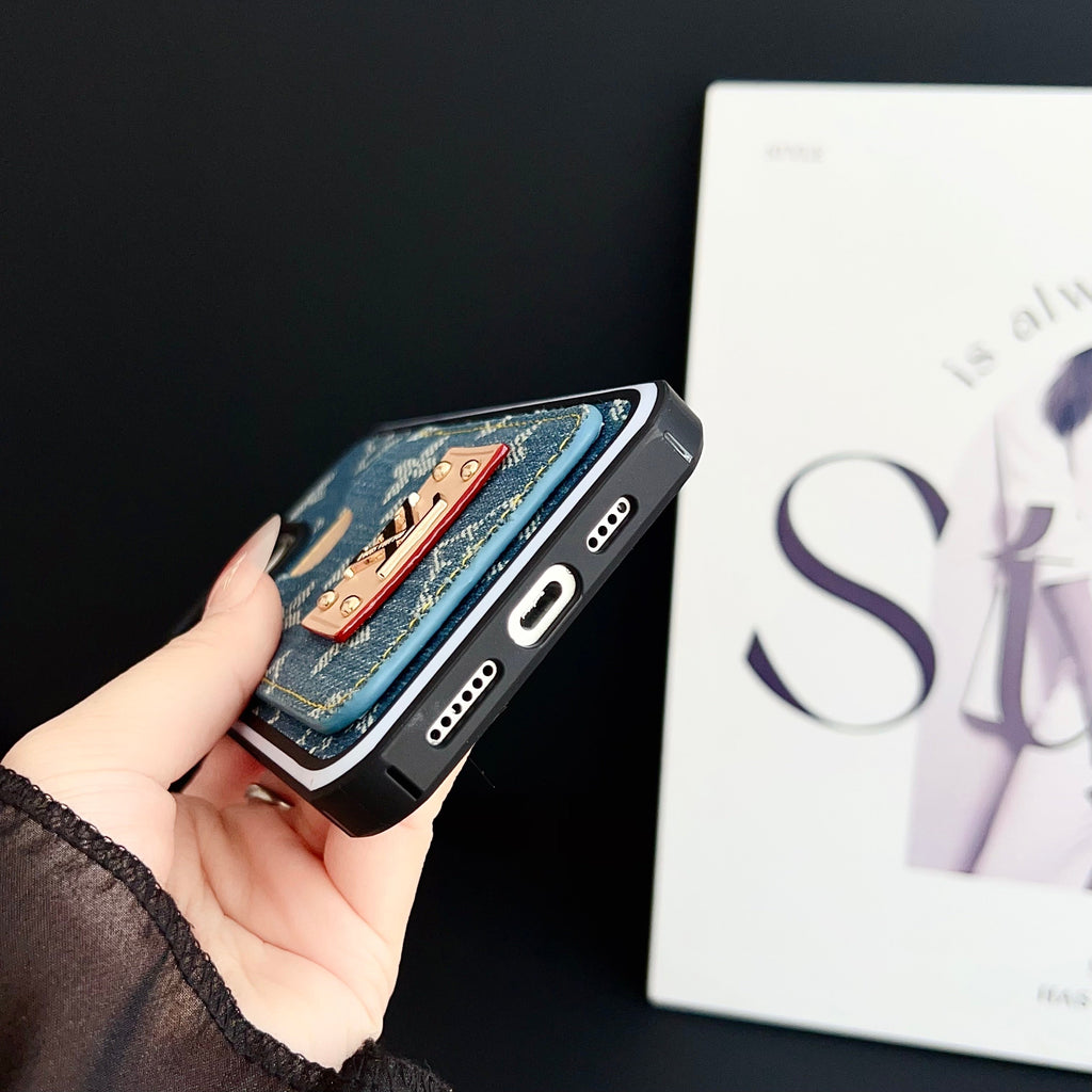 Lv Iphone Case Denim Card Holder For 12-16 Pro Max