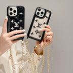 Fabric Leather Crossbody Chain Iphone Case With Ornament Charm