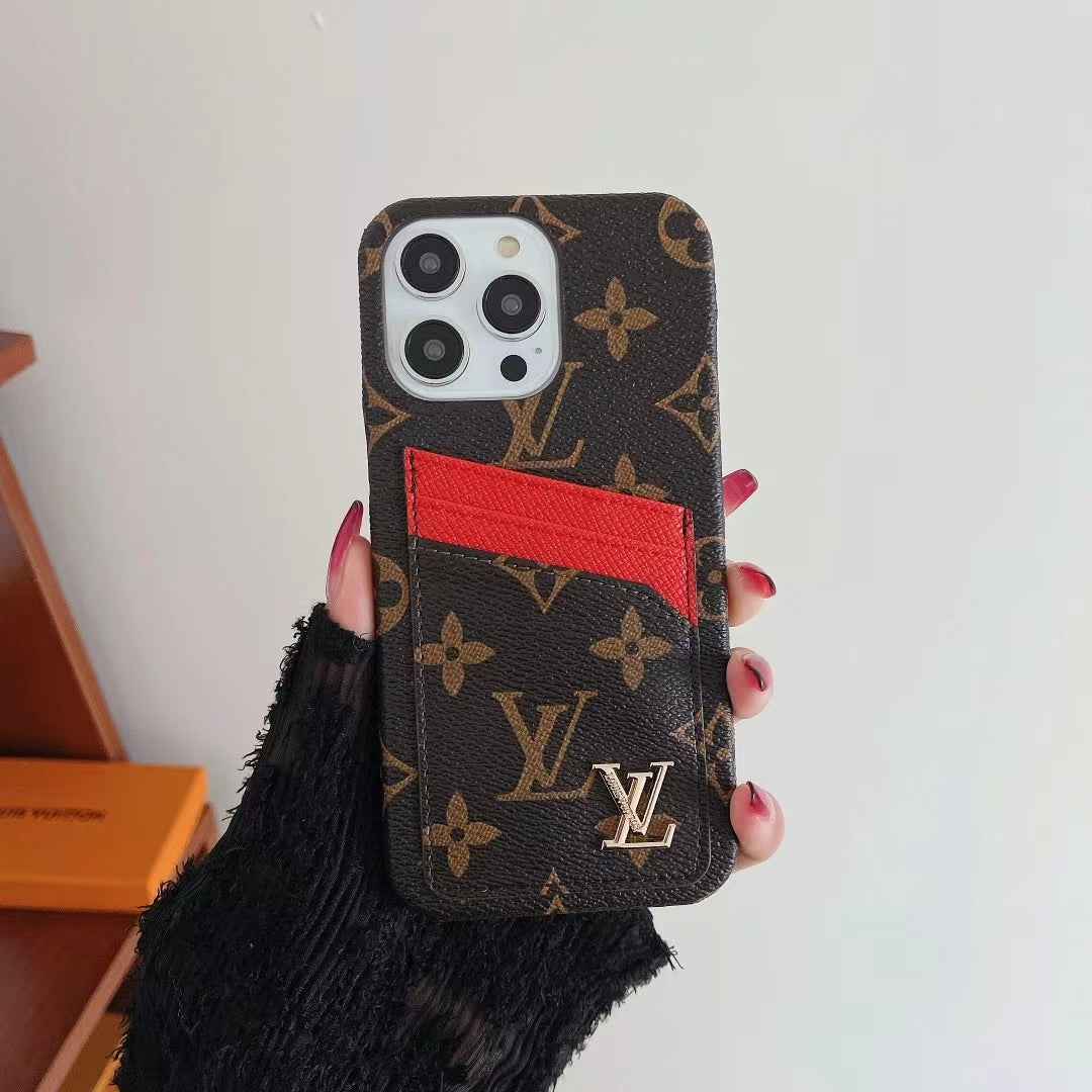 Lv Iphone Case Card Slot Accent Color For 11 12 13 14 15 16 Pro Max Plus Series