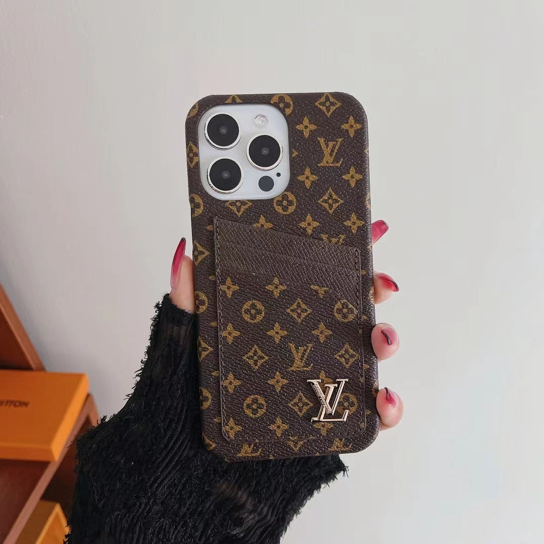 Lv Iphone Case Card Slot Accent Color For 11 12 13 14 15 16 Pro Max Plus Series