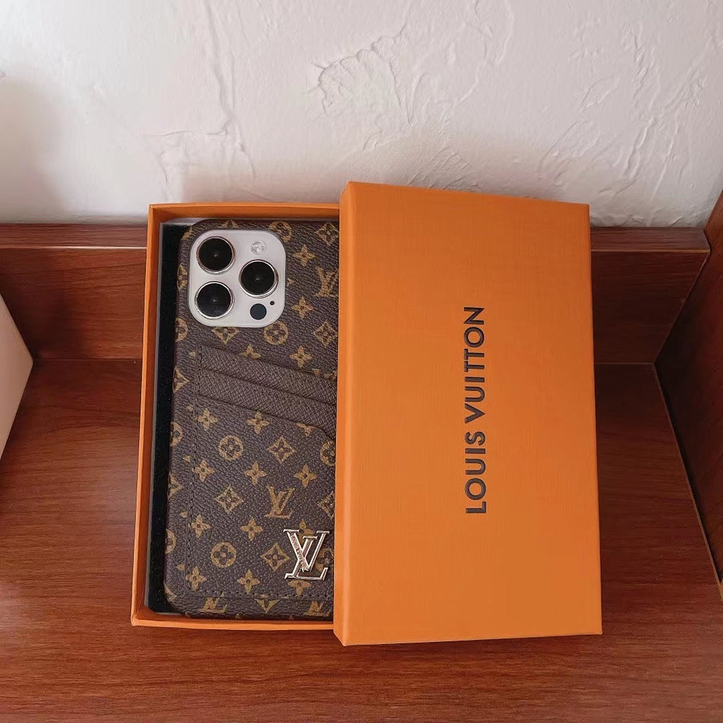 Lv Iphone Case Card Slot Accent Color For 11 12 13 14 15 16 Pro Max Plus Series