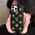 Luxury Golden Monogram Leather Iphone Case