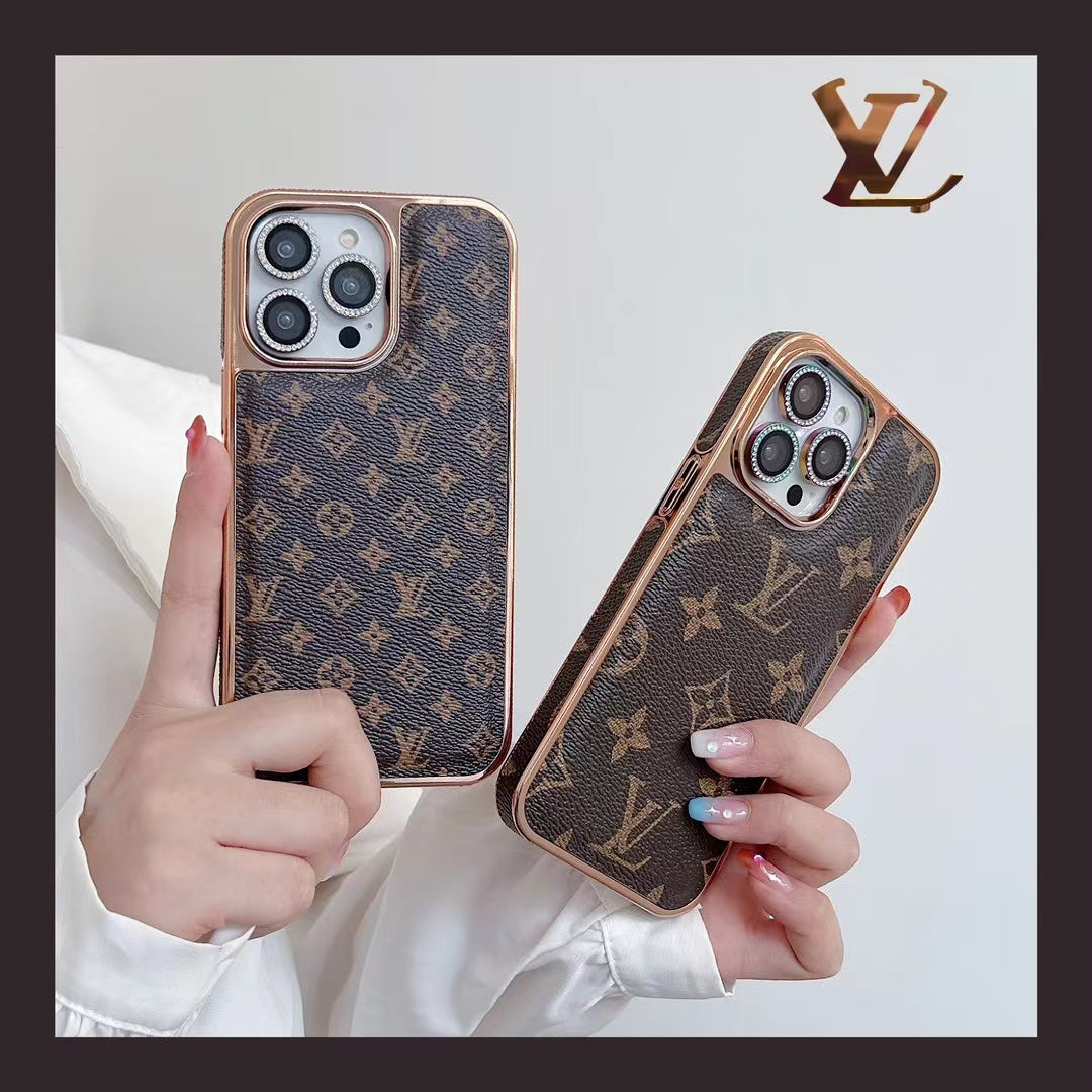 Louis Vuitton Iphone Case Luxury Classic Leather Rhinestone Camera Lens Protector