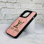Lv Stamped Leather Case Pink For Iphone 12 13 14 Pro Max Series