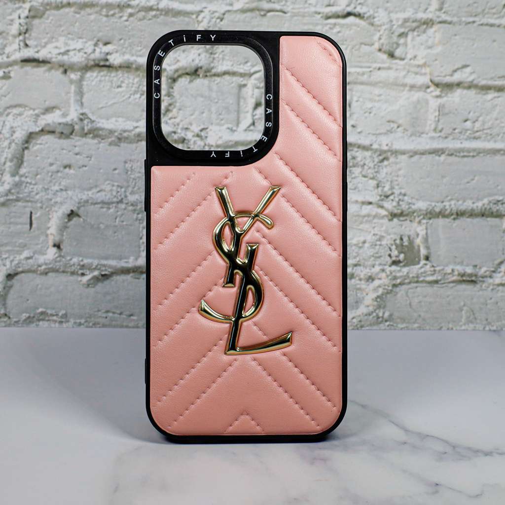 Ysl Leather Iphone Case Fashion Soft Pink For 12 13 14 Pro Plus Version