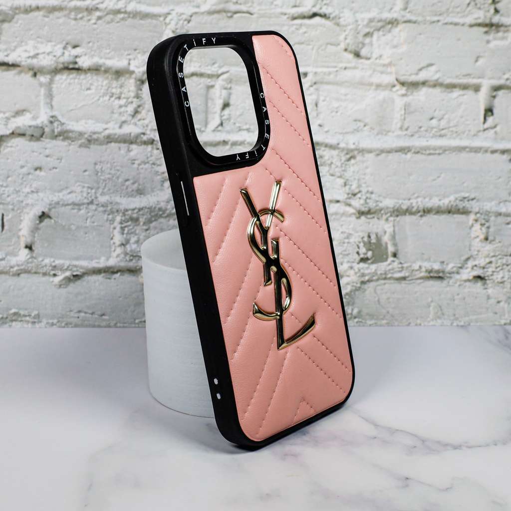 Ysl Leather Iphone Case Fashion Soft Pink For 12 13 14 Pro Plus Version