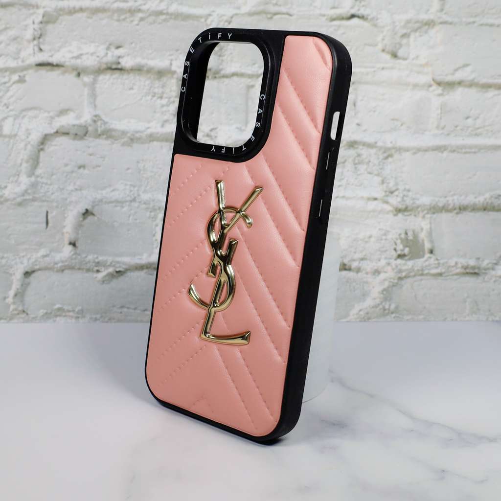 Ysl Leather Iphone Case Fashion Soft Pink For 12 13 14 Pro Plus Version