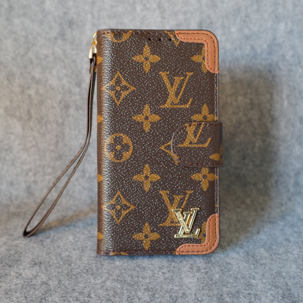 Lv Iphone Folio Case For Iphone 11 12 13 14 15 16 Pro Max Plus / Brown Edges