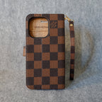 Lv Folio Wallet Case For 11 12 13 14 15 16 Pro Max Plus / Brown Checkered