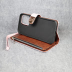 Luxury Lv Wallet Iphone Case Zip Kickstand Function For Iphone 12 13 14 15 16 Pro Max Plus (Pink)