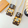 Lv Iphone Case Minions Crossbody For Iphone 11 12 13 14 Pro Max Plus / Brown