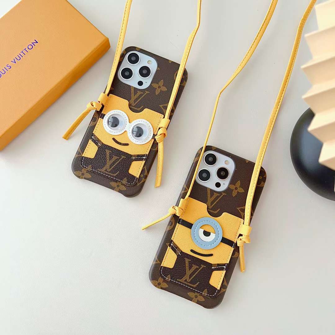 Lv Iphone Case Minions Crossbody For Iphone 11 12 13 14 Pro Max Plus / Brown
