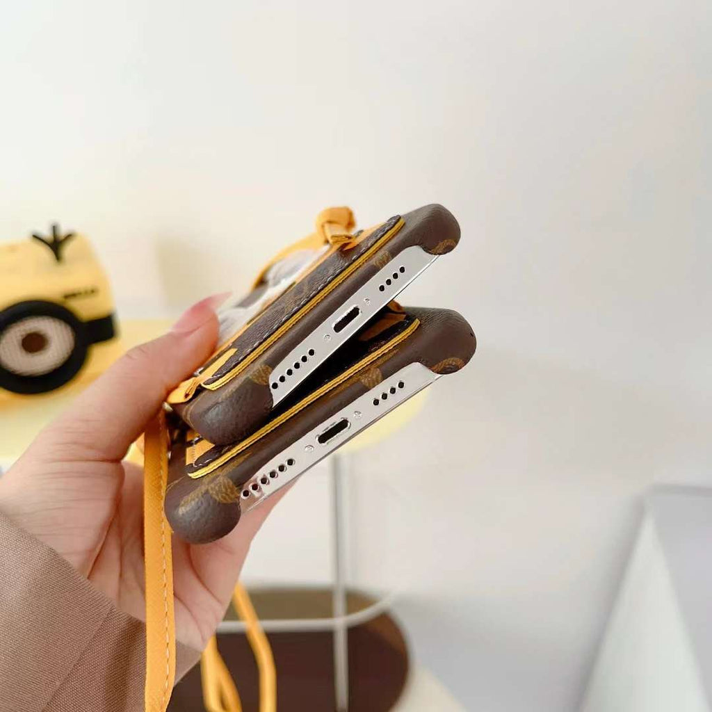 Lv Iphone Case Minions Crossbody For Iphone 11 12 13 14 Pro Max Plus / Brown