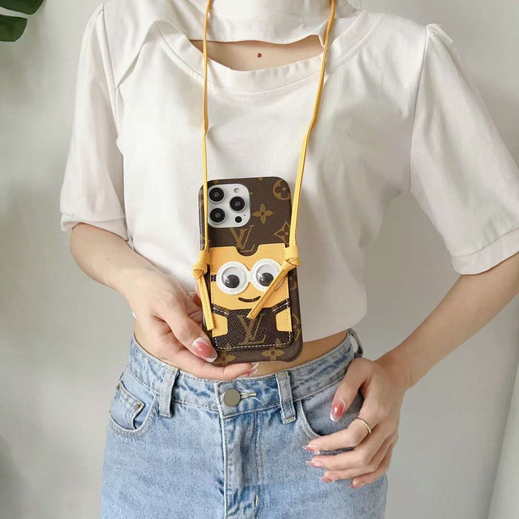 Lv Iphone Case Minions Crossbody For Iphone 11 12 13 14 Pro Max Plus / Brown
