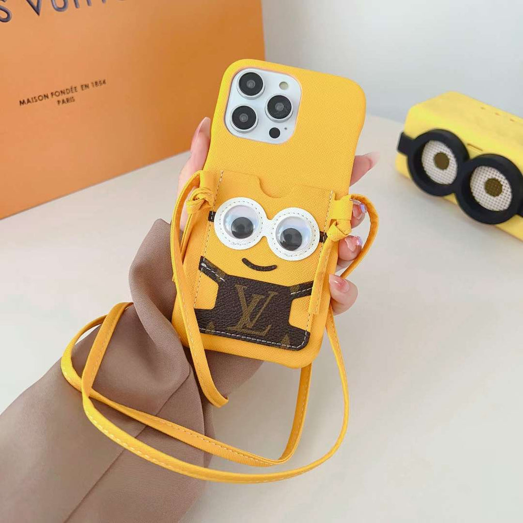 Lv Phone Case Minions Crossbody For Iphone 11 12 13 14 Pro Max Plus / Yellow