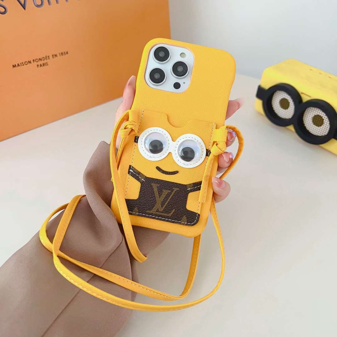 Lv Phone Case Minions Crossbody For Iphone 11 12 13 14 Pro Max Plus / Yellow