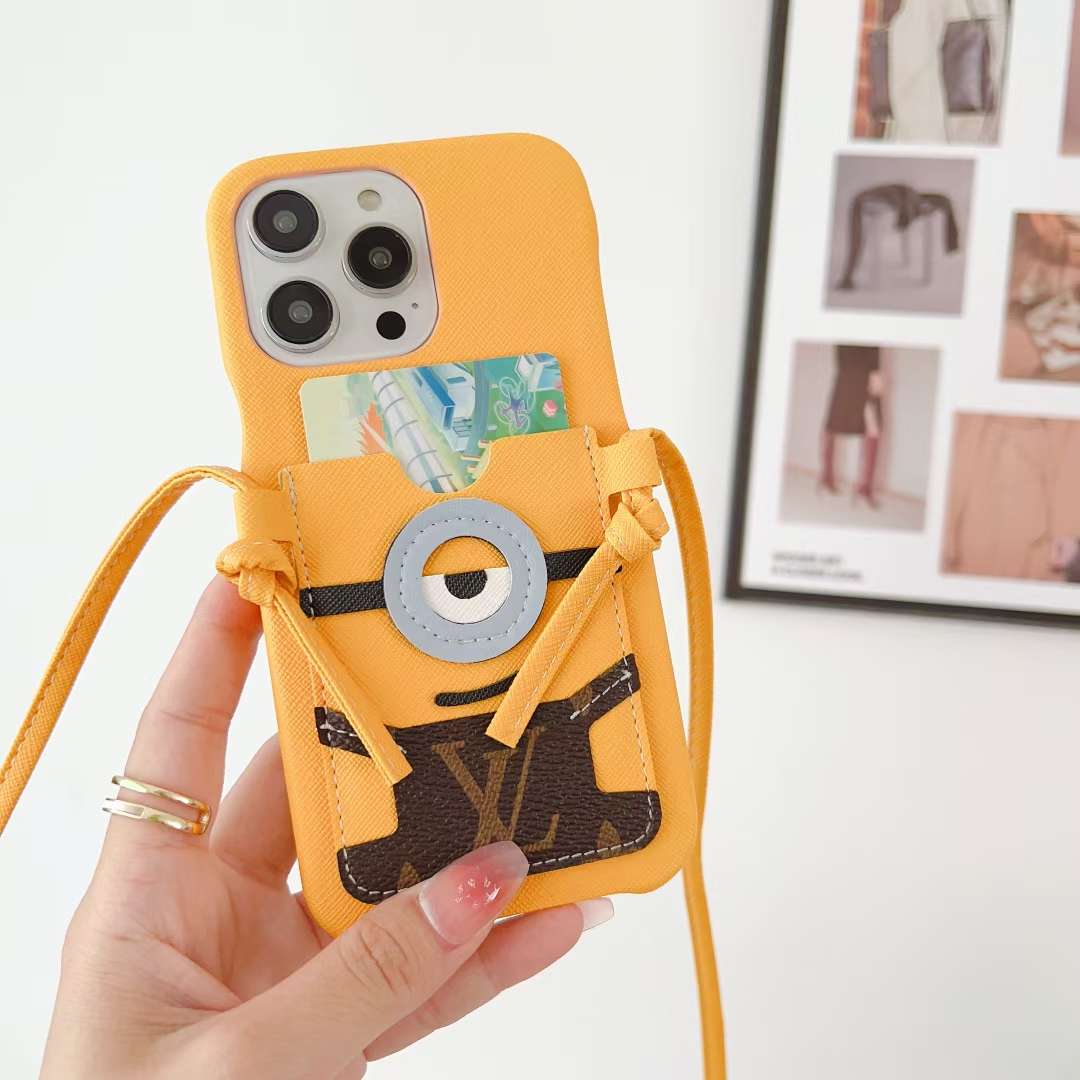 Lv Phone Case Minions Crossbody For Iphone 11 12 13 14 Pro Max Plus / Yellow