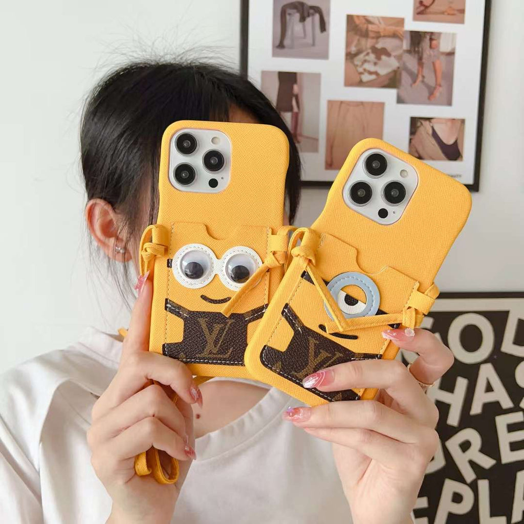 Lv Phone Case Minions Crossbody For Iphone 11 12 13 14 Pro Max Plus / Yellow