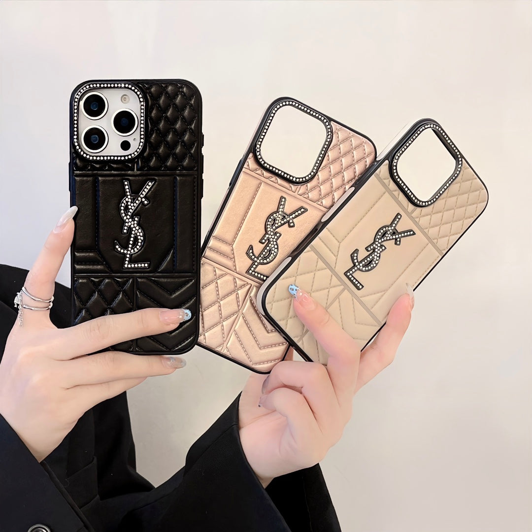 Ysl Luxury Iphone Case Rhinestone For Iphone 12-16 Pro Max