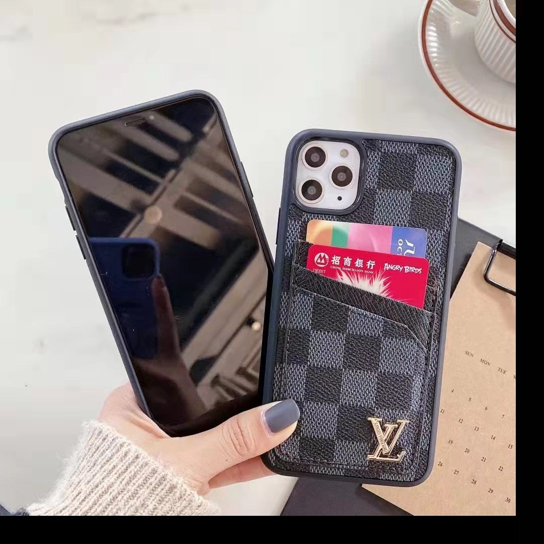 Duel Card Slot Leather Back Cover Case Iphone 11 12 13 14 15 16 Pro Max Plus