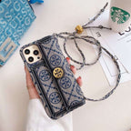 Crossbody Blue Textured Leather Case Cover Iphone 11 12 13 14 15 16 Pro Max Plus